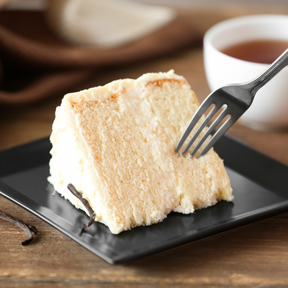 slice of vanilla cake made using the best premium, organic and vegan friendly ingredient in our signature cake mix